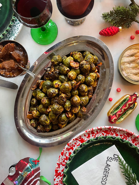 Geroosterde spruitjes, cranberries & uitgebakken spek