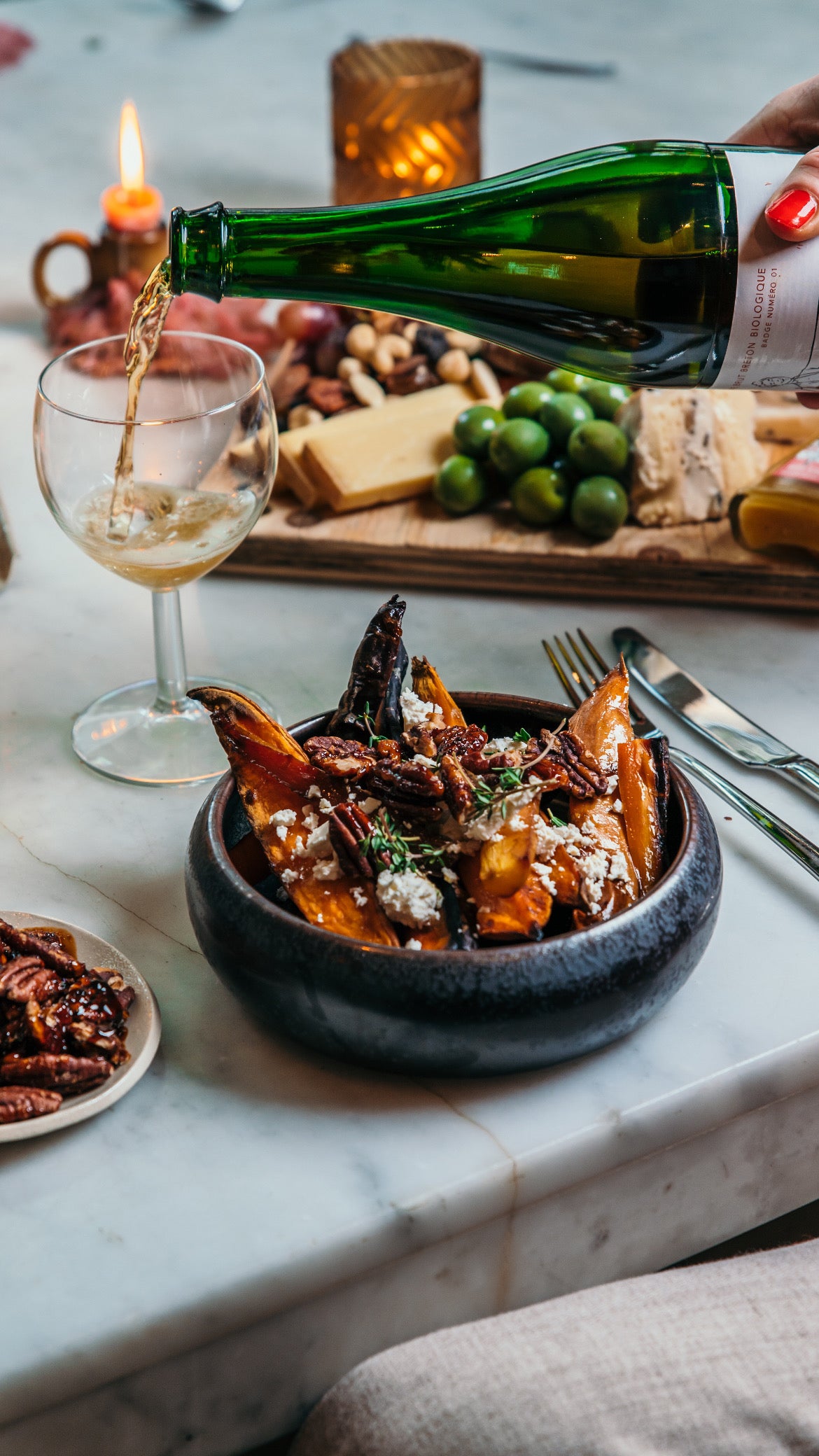 Geroosterde zoete aardappel/ pompoen, pecannoten, maple siroop